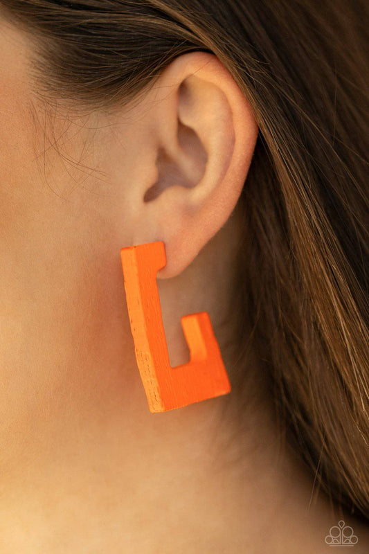 The Girl Next OUTDOOR - Orange Wooden Earrings - Paparazzi Accessories - GlaMarous Titi Jewels