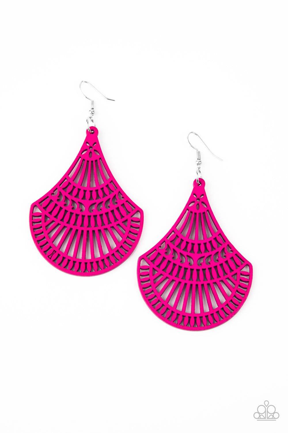 Tropical Tempest - Pink Wooden Earrings - Paparazzi Accessories - GlaMarous Titi Jewels