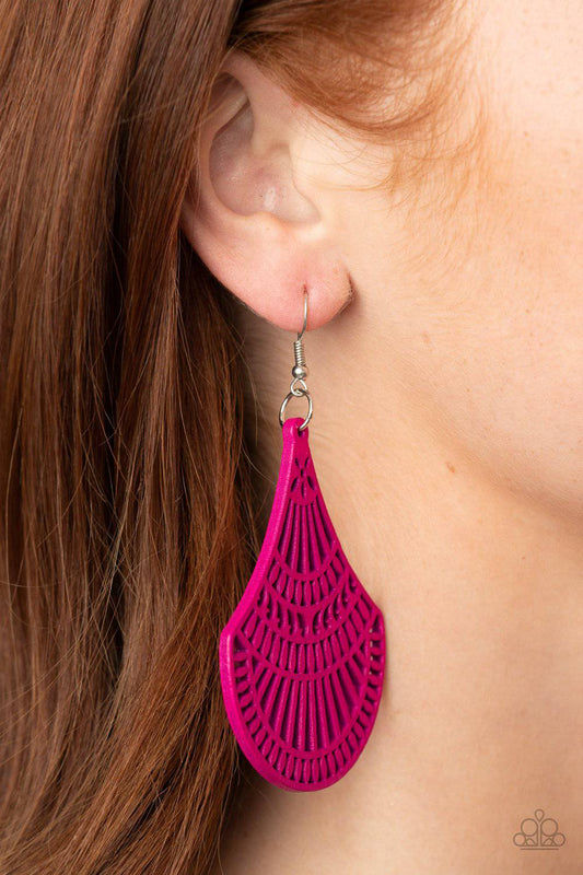 Tropical Tempest - Pink Wooden Earrings - Paparazzi Accessories - GlaMarous Titi Jewels