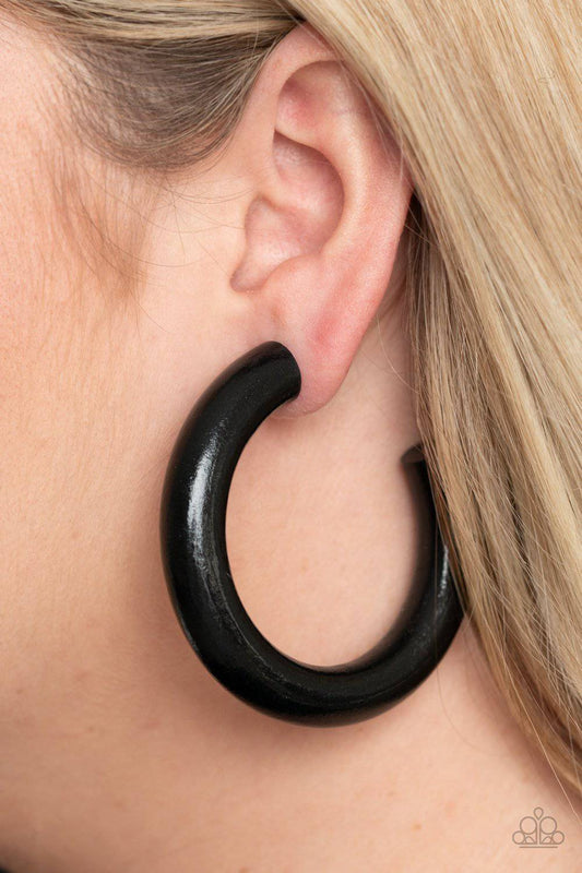 I WOOD Walk 500 Miles - Black Wooden Hoop Earrings - Paparazzi Accessories - GlaMarous Titi Jewels