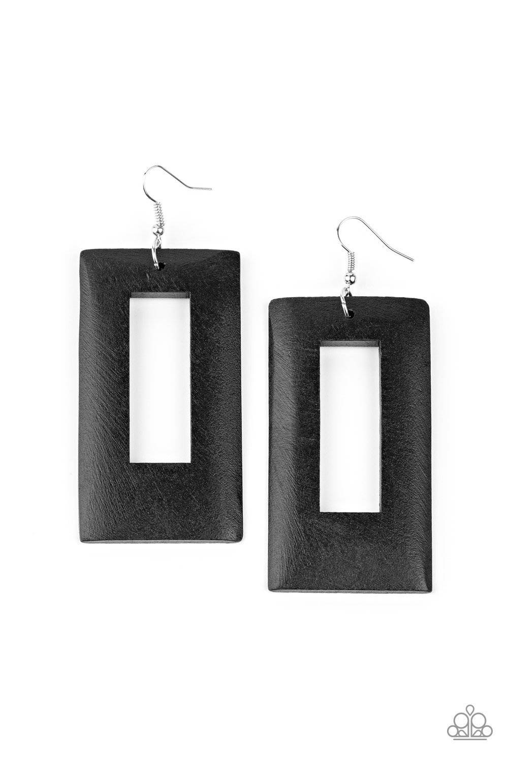 Totally Framed - Black Wooden Earrings - Paparazzi Accessories - GlaMarous Titi Jewels