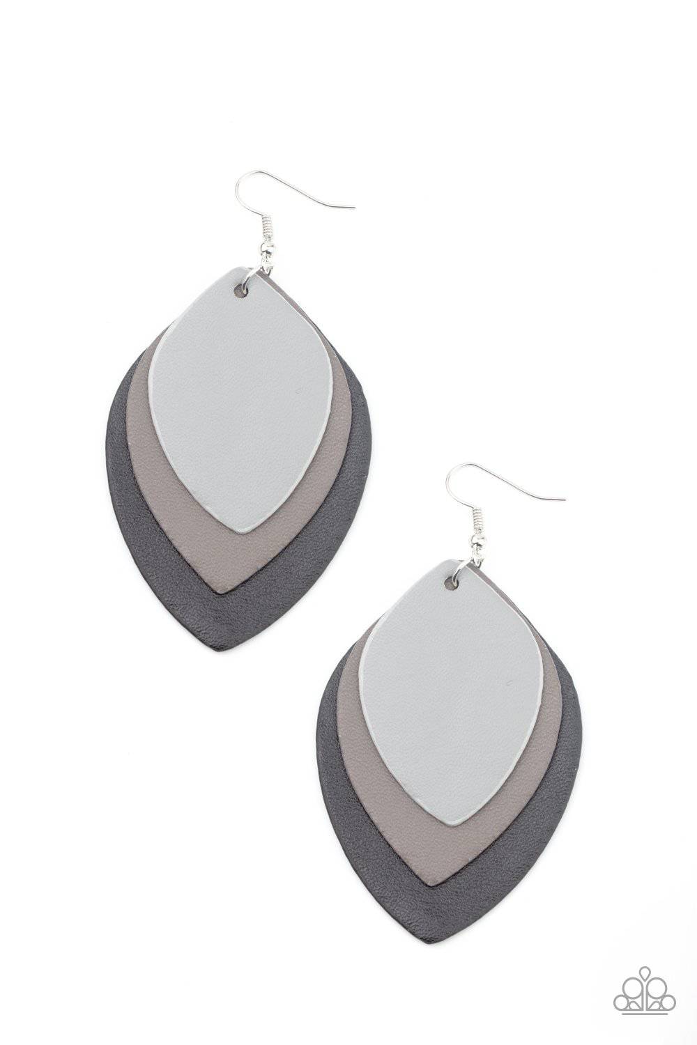 Light as a LEATHER - Black and Gray Leather Earrings - Paparazzi Accessories - GlaMarous Titi Jewels