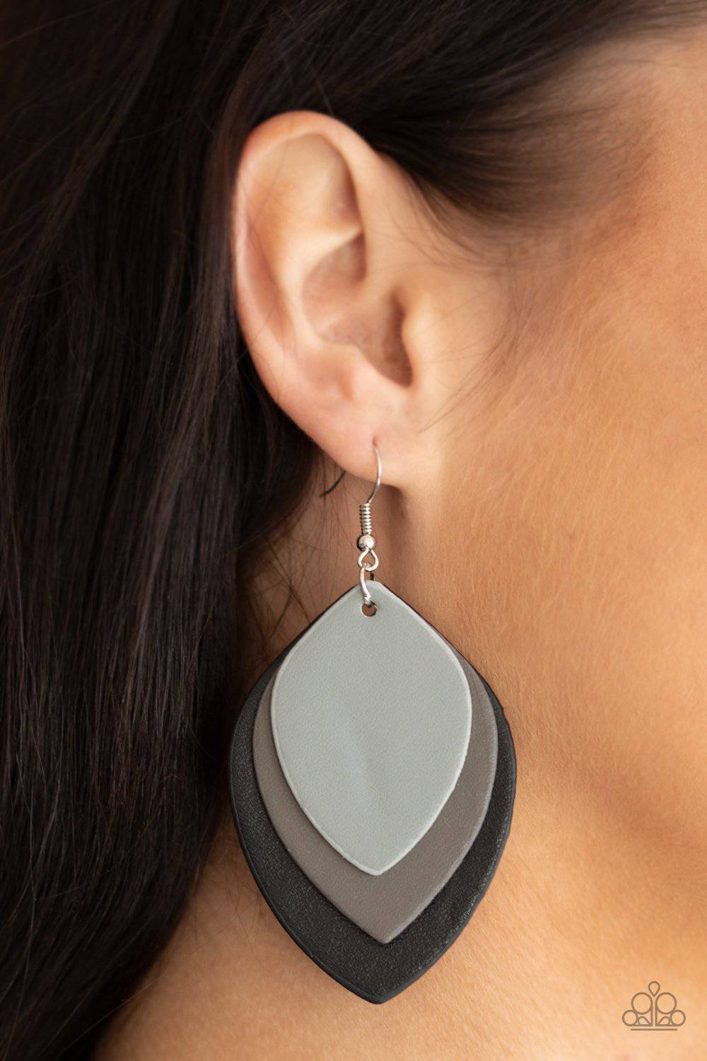 Light as a LEATHER - Black and Gray Leather Earrings - Paparazzi Accessories - GlaMarous Titi Jewels