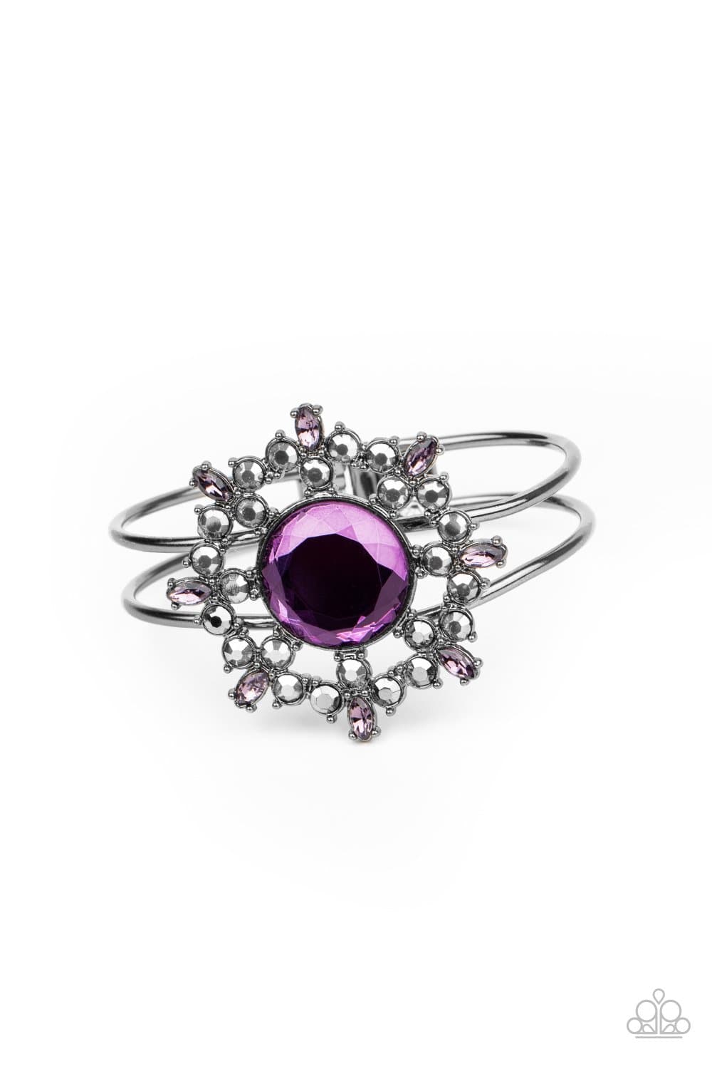 Elaborate Elegance - Purple Rhinestone Cuff Bracelet - Paparazzi Accessories - GlaMarous Titi Jewels