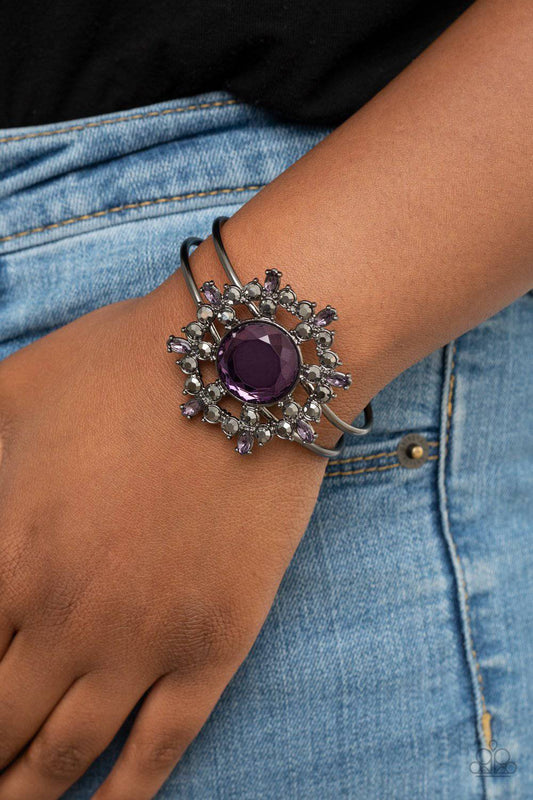 Elaborate Elegance - Purple Rhinestone Cuff Bracelet - Paparazzi Accessories - GlaMarous Titi Jewels