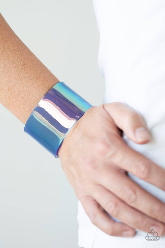 Holographic Aura - Blue Acrylic Cuff Bracelet - Paparazzi Accessories - GlaMarous Titi Jewels
