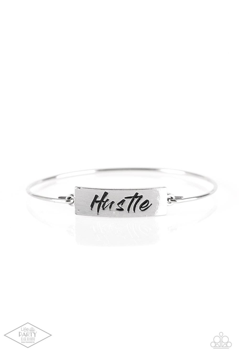 Hustle Hard - Silver Dainty Bangle Bracelet - Paparazzi Accessories - GlaMarous Titi Jewels