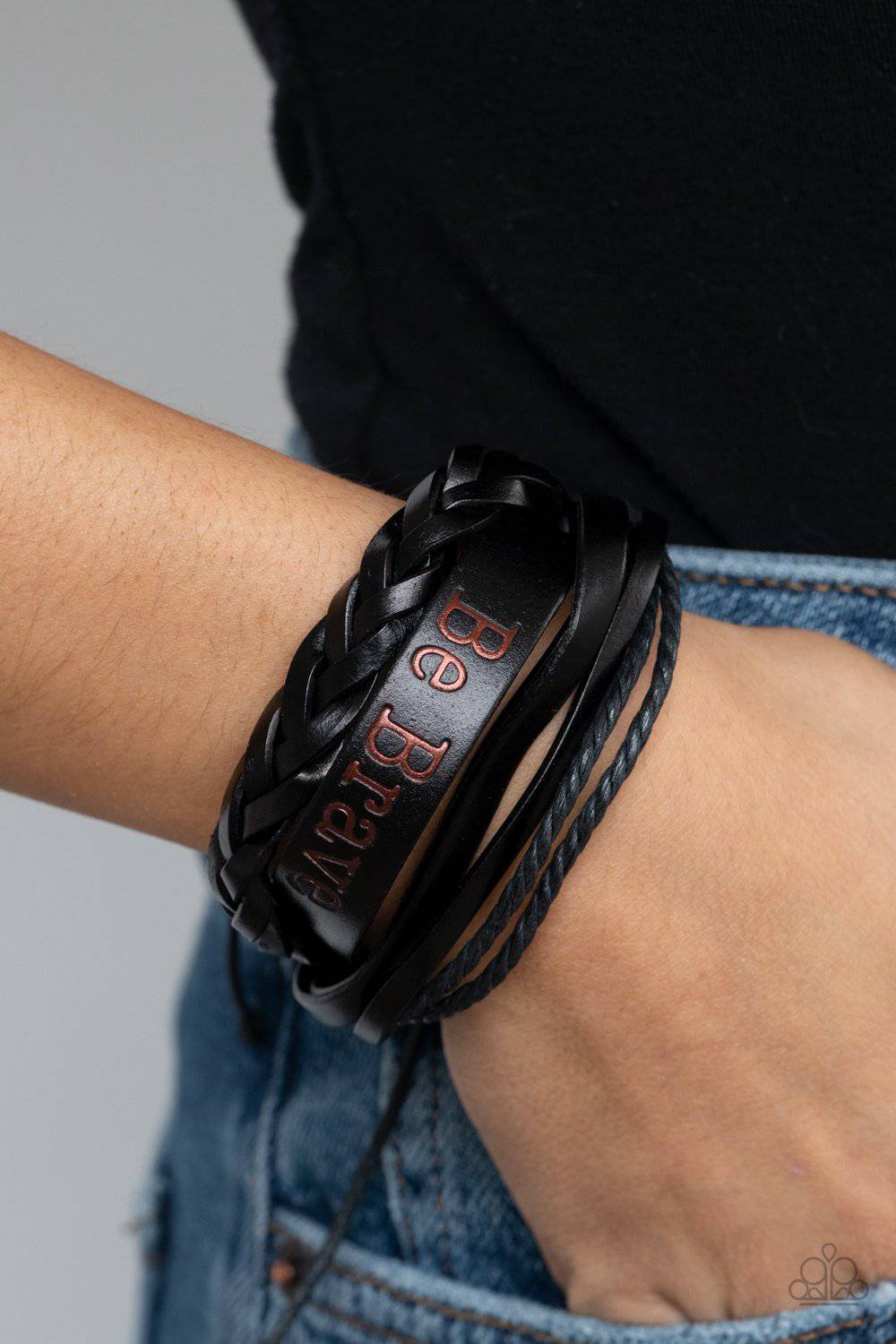 Brave Soul - Black Leather Bracelet - Paparazzi Accessories - GlaMarous Titi Jewels