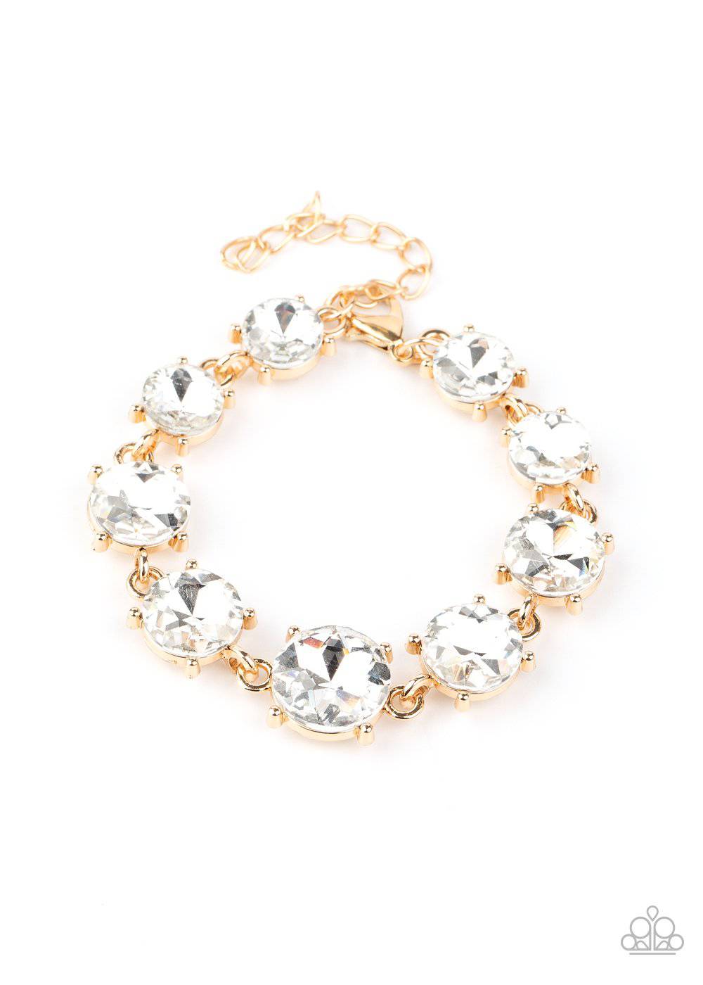 Cant Believe My ICE - Gold Rhinestone Bracelet - Paparazzi Accessories - GlaMarous Titi Jewels
