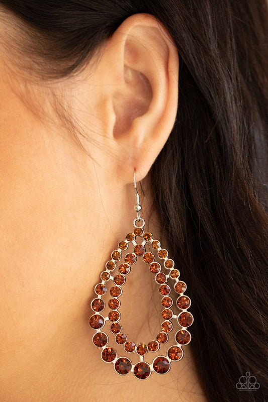 Glacial Glaze - Brown Topaz Rhinestone Earrings - Paparazzi Accessories - GlaMarous Titi Jewels