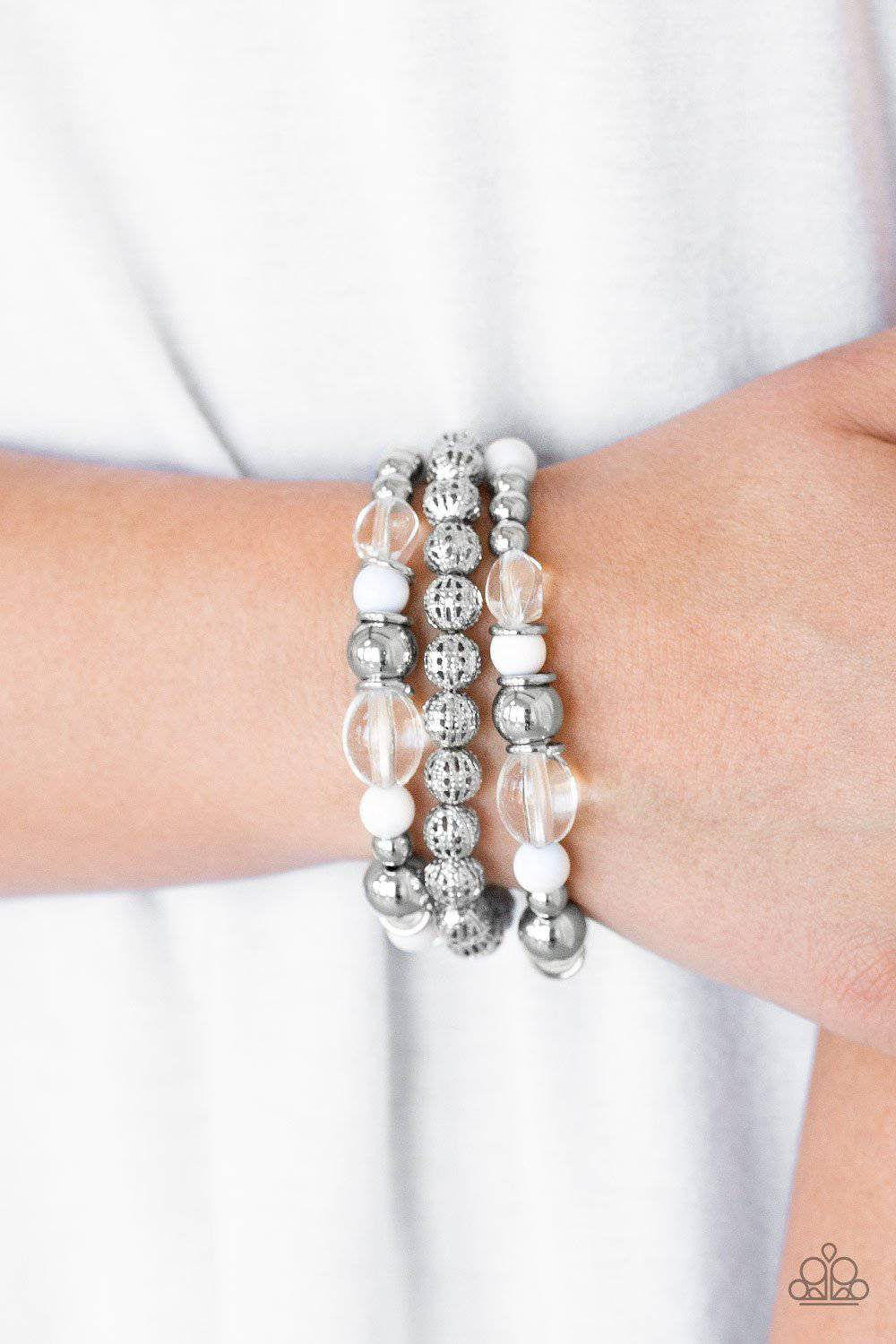 Malibu Marina - White Stretchy Bracelets - Paparazzi Accessories - GlaMarous Titi Jewels