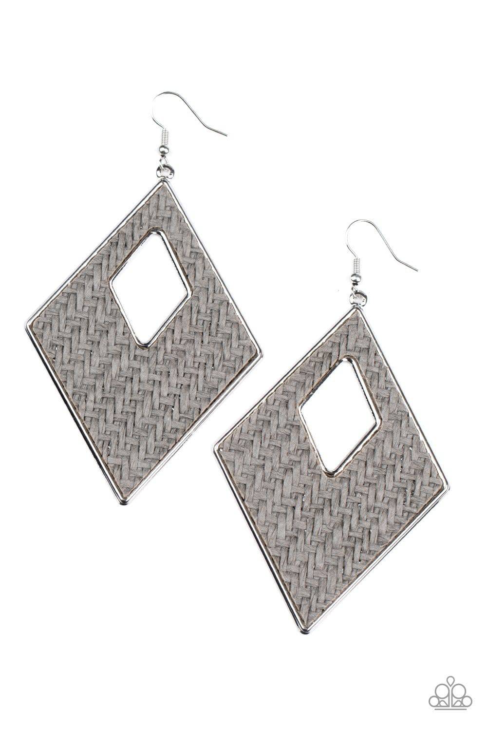 Woven Wanderer - Silver Diamond-Shape Earrings - Paparazzi Accessories - GlaMarous Titi Jewels