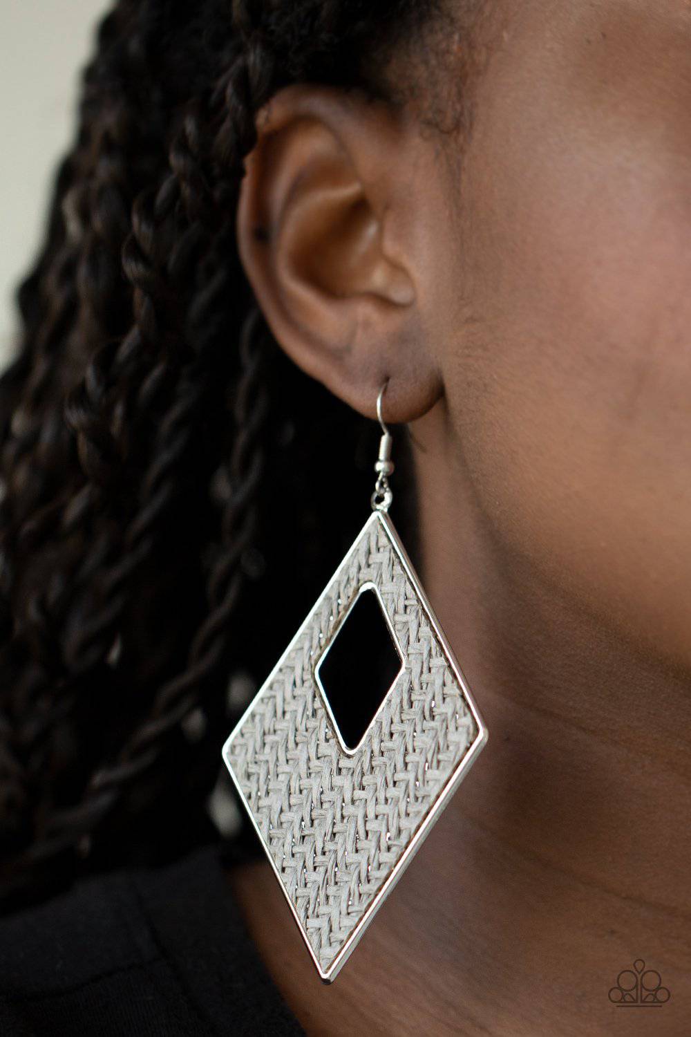 Woven Wanderer - Silver Diamond-Shape Earrings - Paparazzi Accessories - GlaMarous Titi Jewels