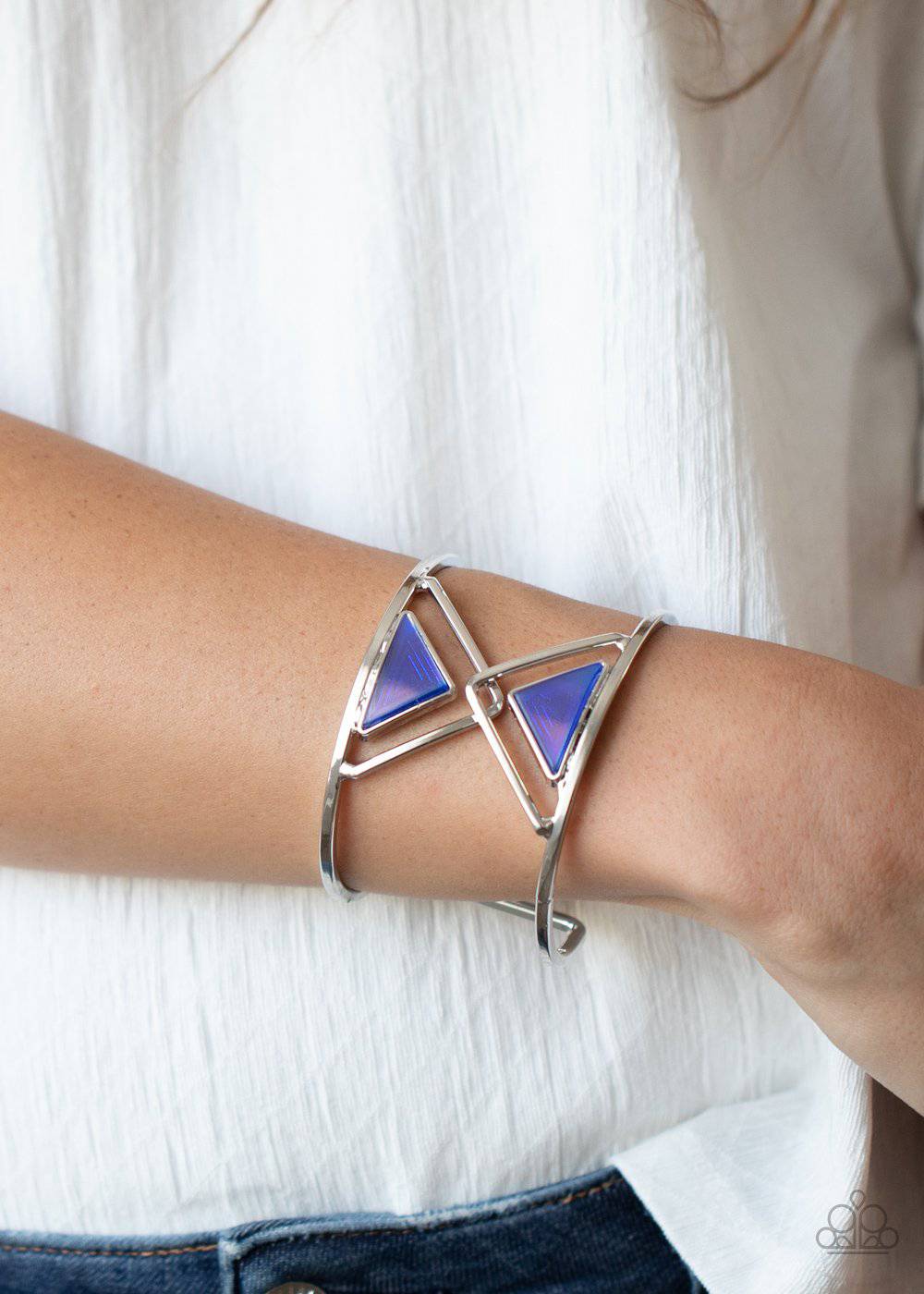 Pyramid Palace - Blue Acrylic Cuff Bracelet - Paparazzi Accessories - GlaMarous Titi Jewels