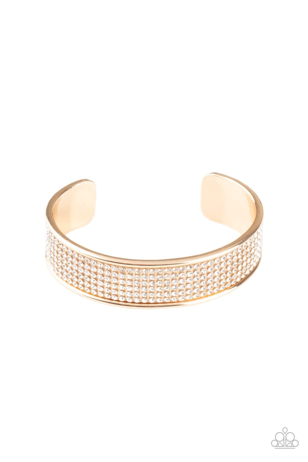 Cant Believe Your ICE - Gold Rhinestone Cuff Bracelet - Paparazzi Accessories - GlaMarous Titi Jewels