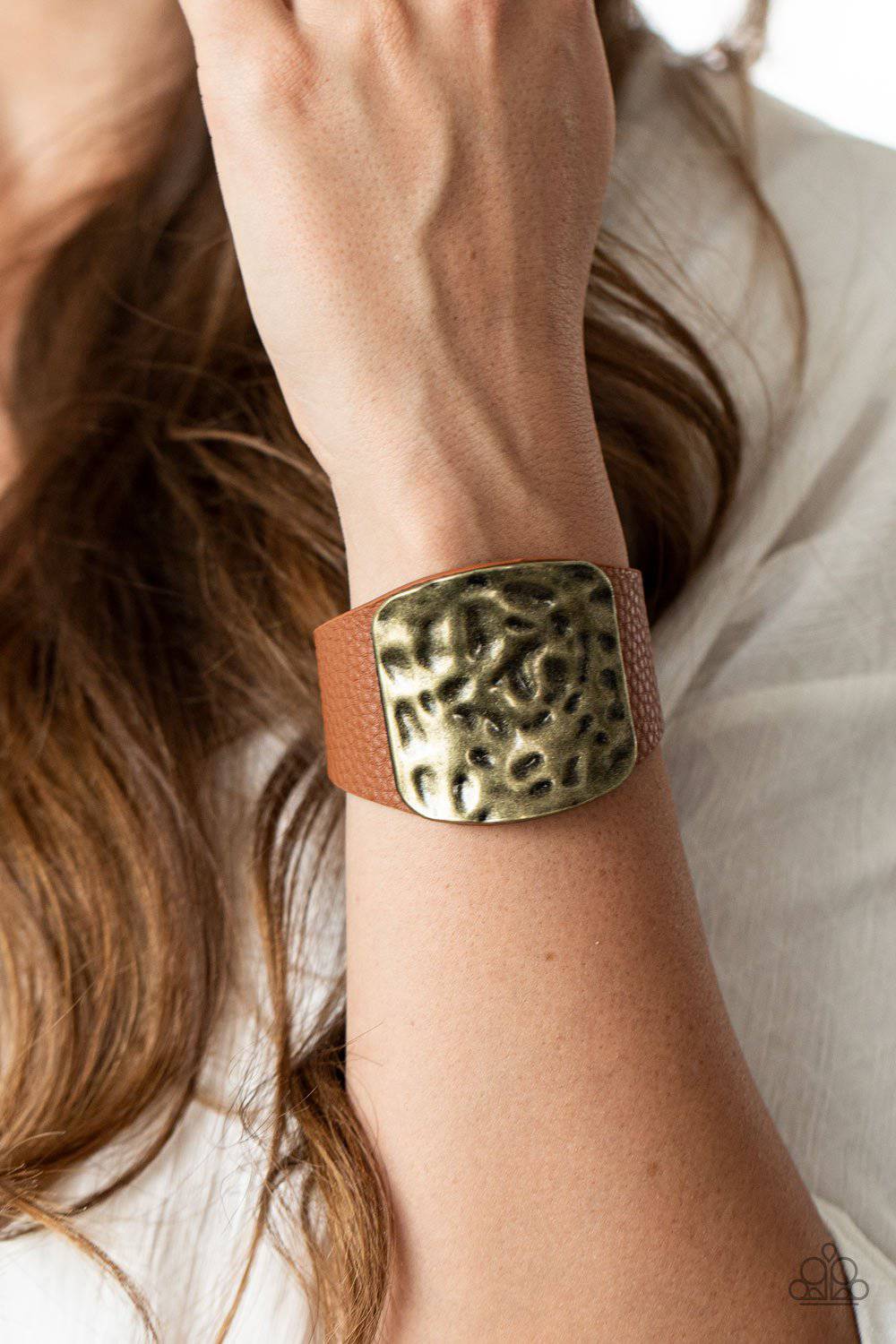 Brighten Up - Brass Leather Snap Bracelet - Paparazzi Accessories - GlaMarous Titi Jewels