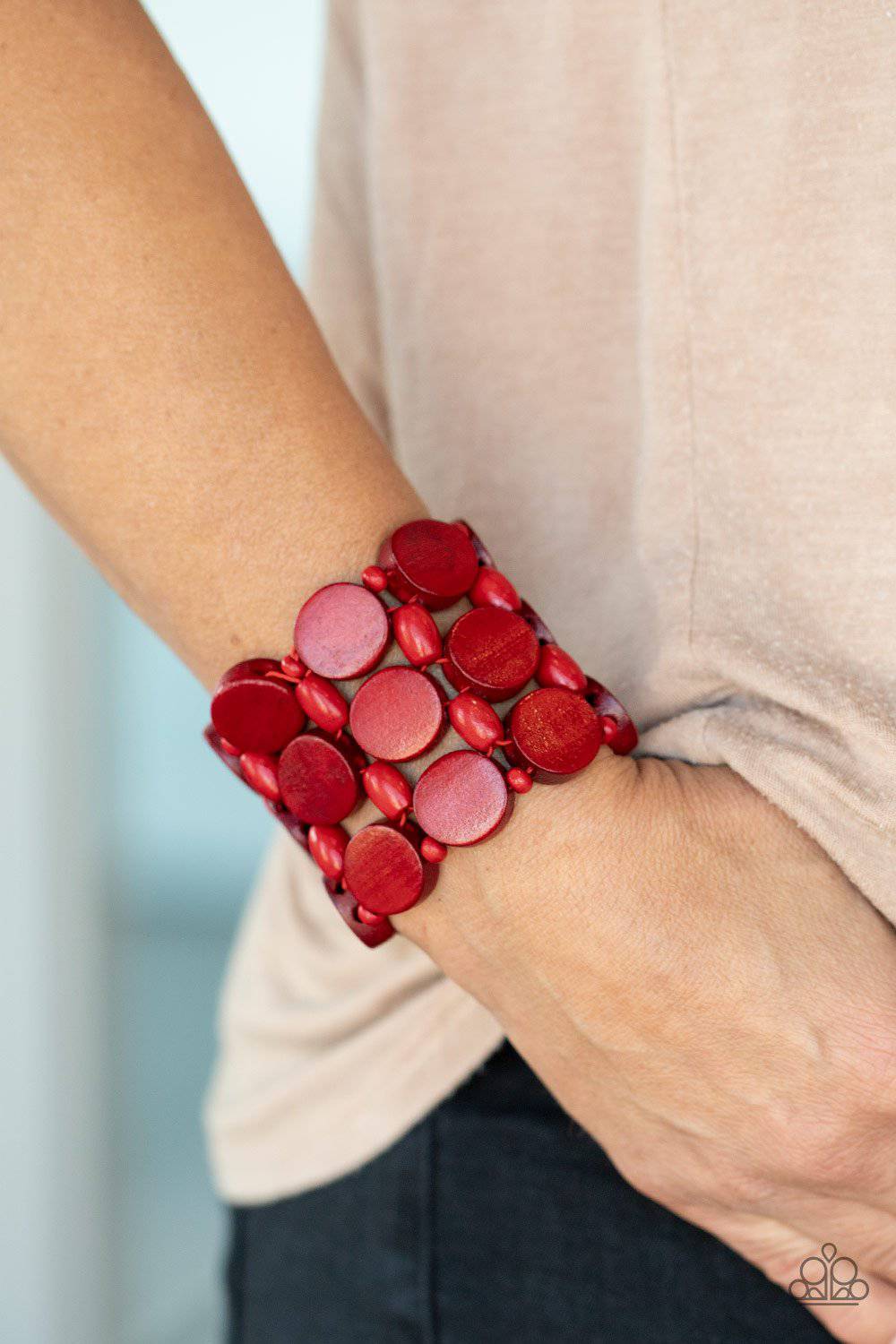 Cruising Coronado - Red Wooden Bracelet - Paparazzi Accessories - GlaMarous Titi Jewels