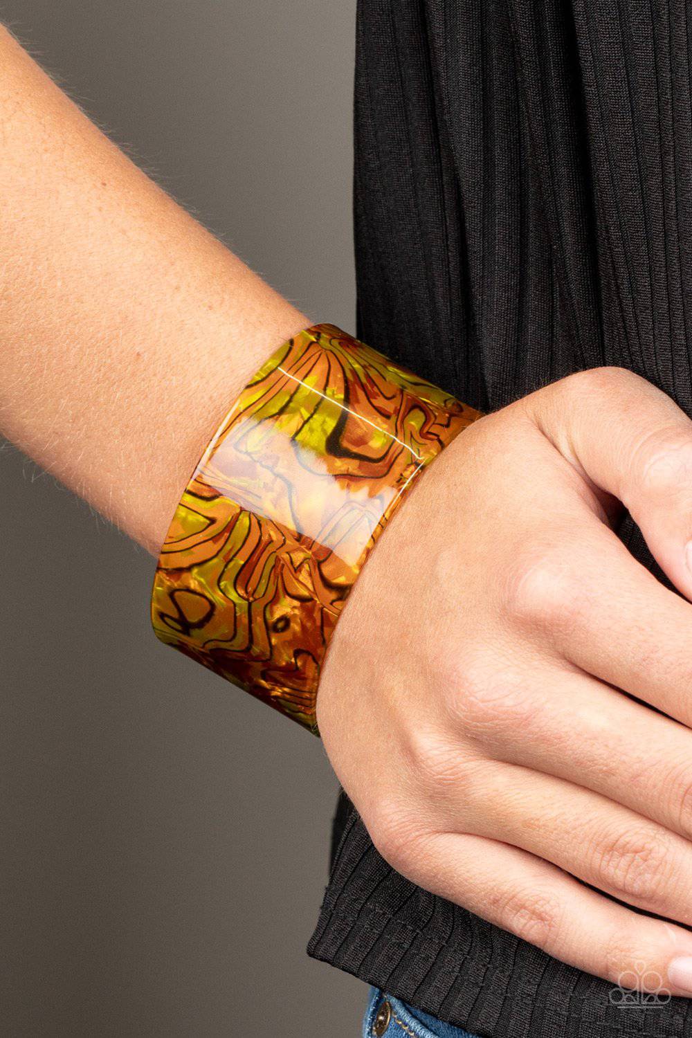 Cosmic Couture - Orange Acrylic Cuff Bracelet - Paparazzi Accessories - GlaMarous Titi Jewels