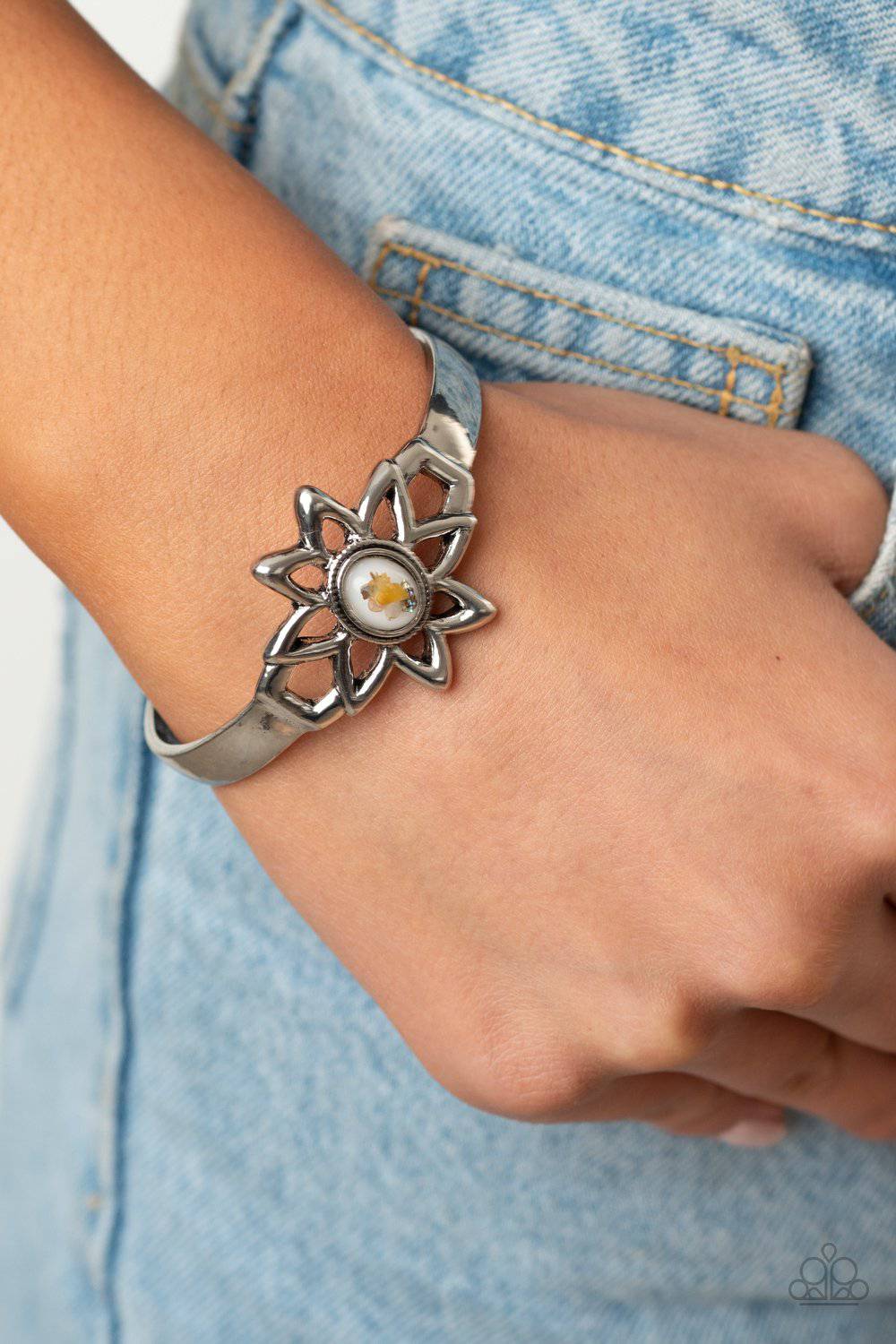 Sahara Garden - White Stone Bead Cuff Bracelet - Paparazzi Accessories - GlaMarous Titi Jewels