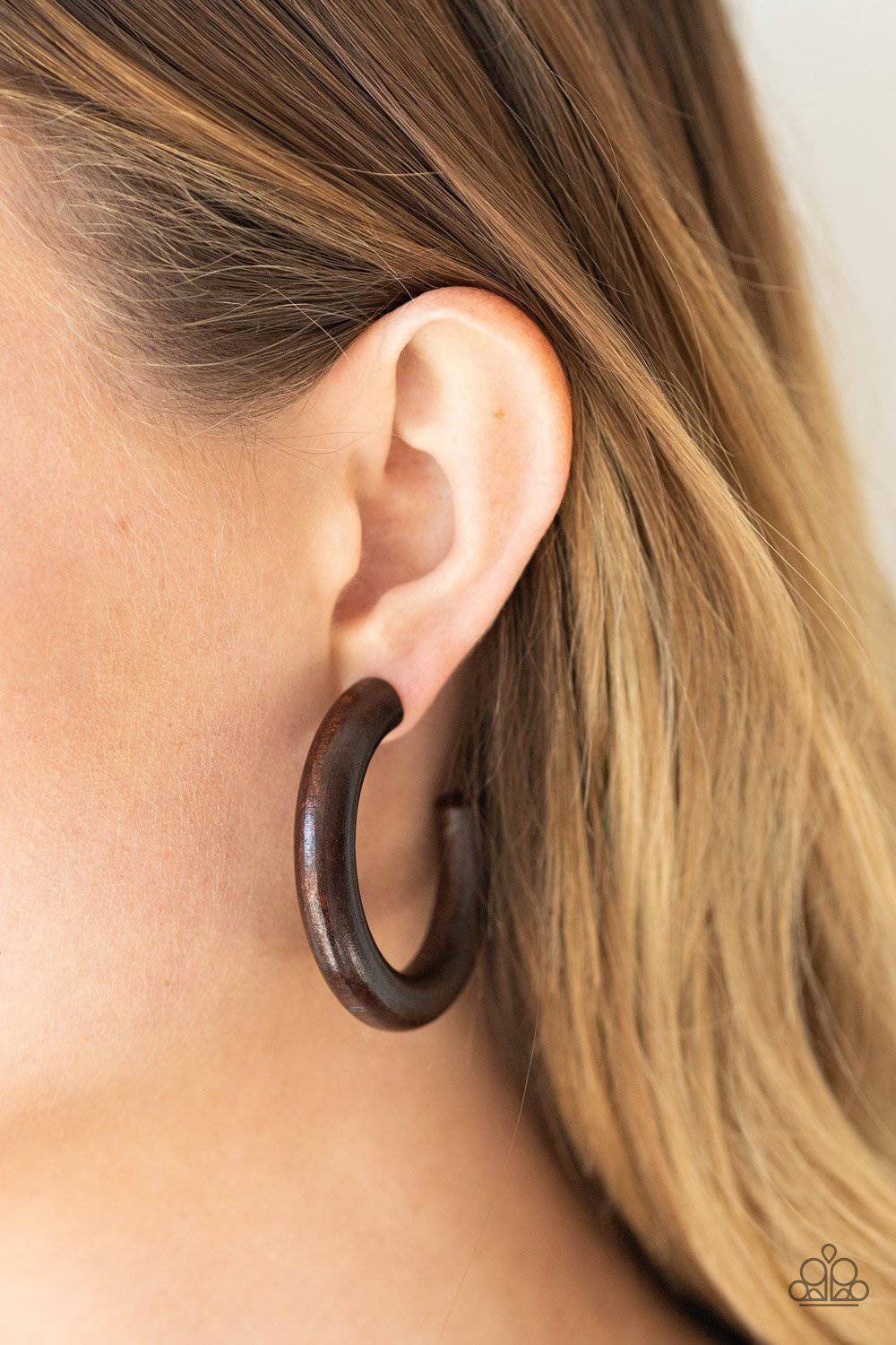 Woodsy Wonder - Brown Wooden Hoop Earrings - Paparazzi Accessories - GlaMarous Titi Jewels