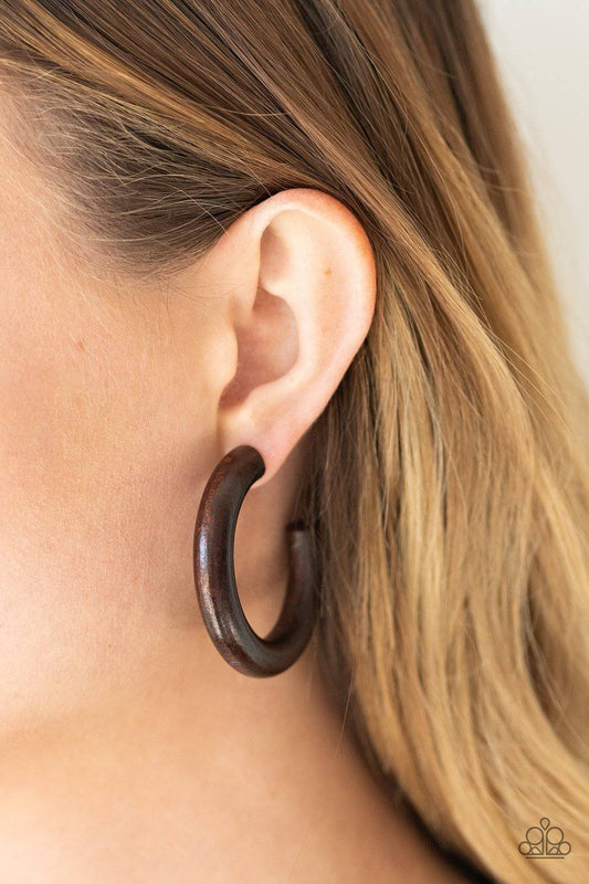 Woodsy Wonder - Brown Wooden Hoop Earrings - Paparazzi Accessories - GlaMarous Titi Jewels