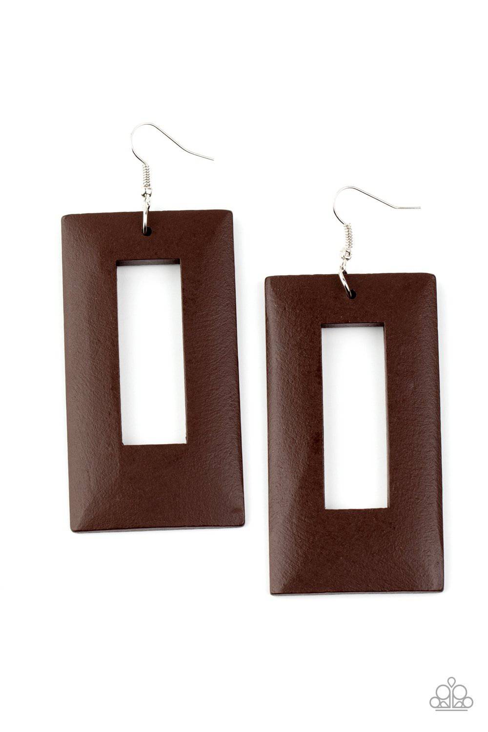 Totally Framed - Brown Wooden Earrings - Paparazzi Accessories - GlaMarous Titi Jewels