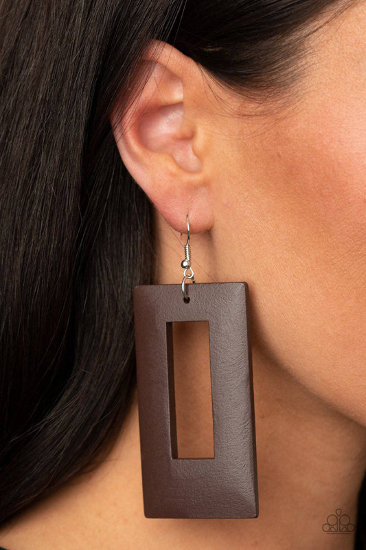 Totally Framed - Brown Wooden Earrings - Paparazzi Accessories - GlaMarous Titi Jewels