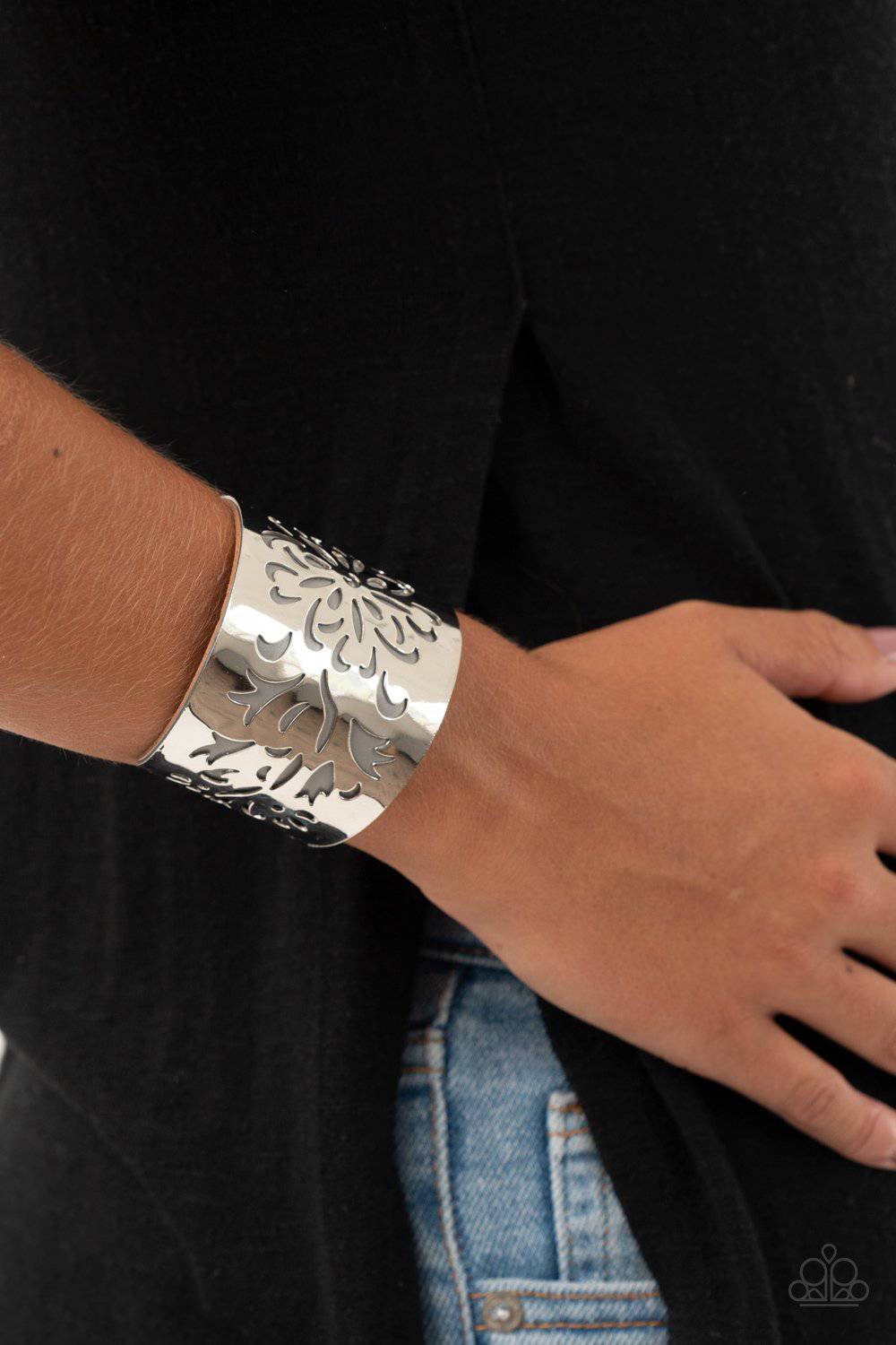 Get Your Bloom On - Silver Cuff Bracelet - Paparazzi Accessories - GlaMarous Titi Jewels