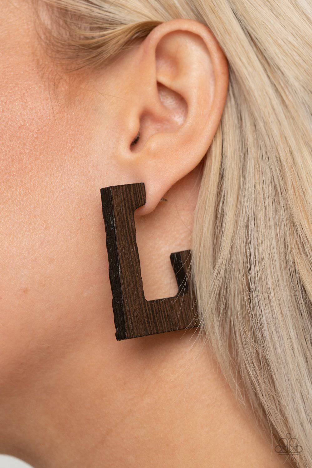 The Girl Next OUTDOOR - Brown Wooden Hoop Earrings - Paparazzi Accessories - GlaMarous Titi Jewels