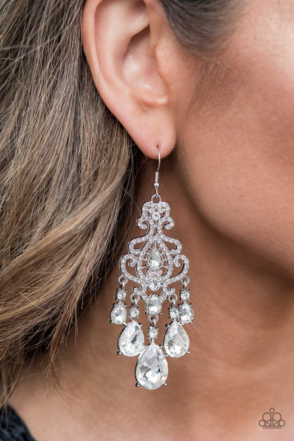 Queen Of All Things Sparkly - White Rhinestone Earrings - Paparazzi Accessories - GlaMarous Titi Jewels