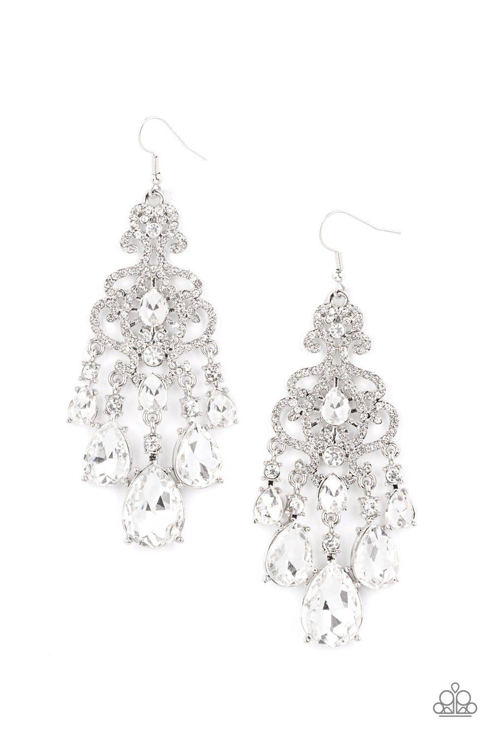 Queen Of All Things Sparkly - White Rhinestone Earrings - Paparazzi Accessories - GlaMarous Titi Jewels