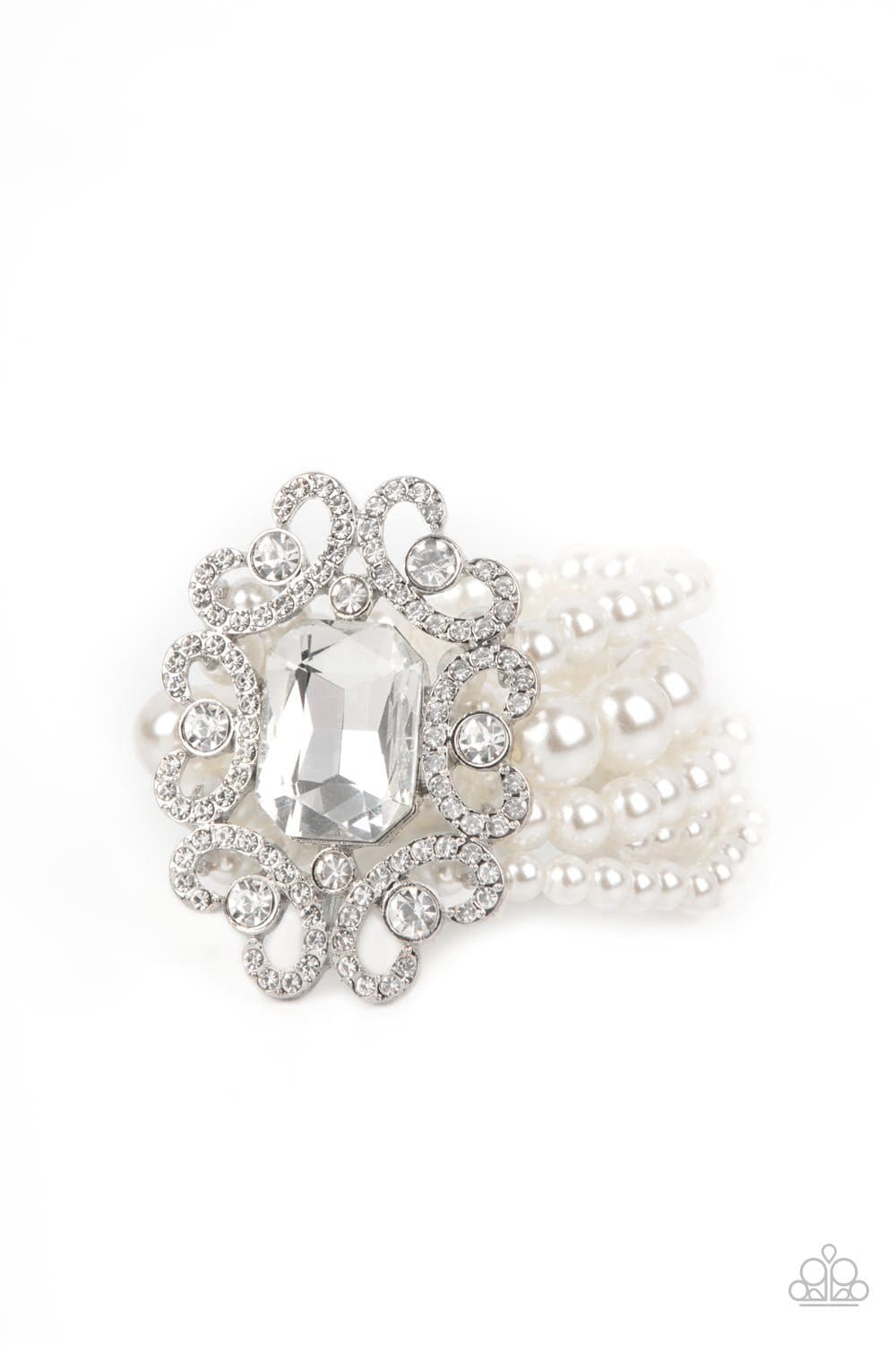 Rule The Room - White Rhinestone and Pearl Bracelet - Paparazzi Accessories - GlaMarous Titi Jewels