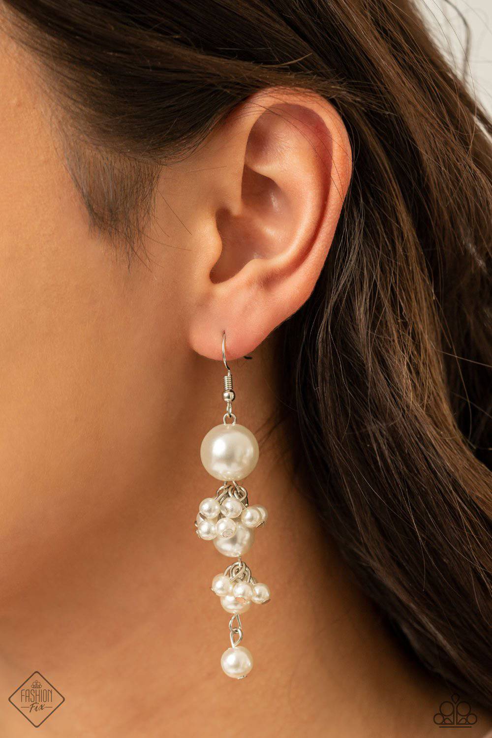 Ageless Applique - White Pearl Earrings - Paparazzi Accessories - GlaMarous Titi Jewels