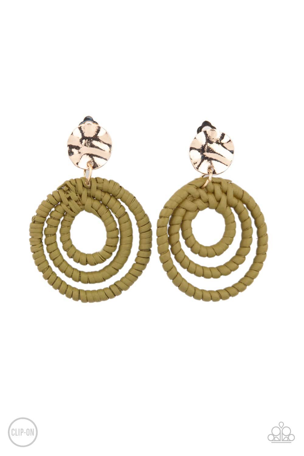 Whimsically Wicker - Green Clip-on Earrings - Paparazzi Accessories - GlaMarous Titi Jewels