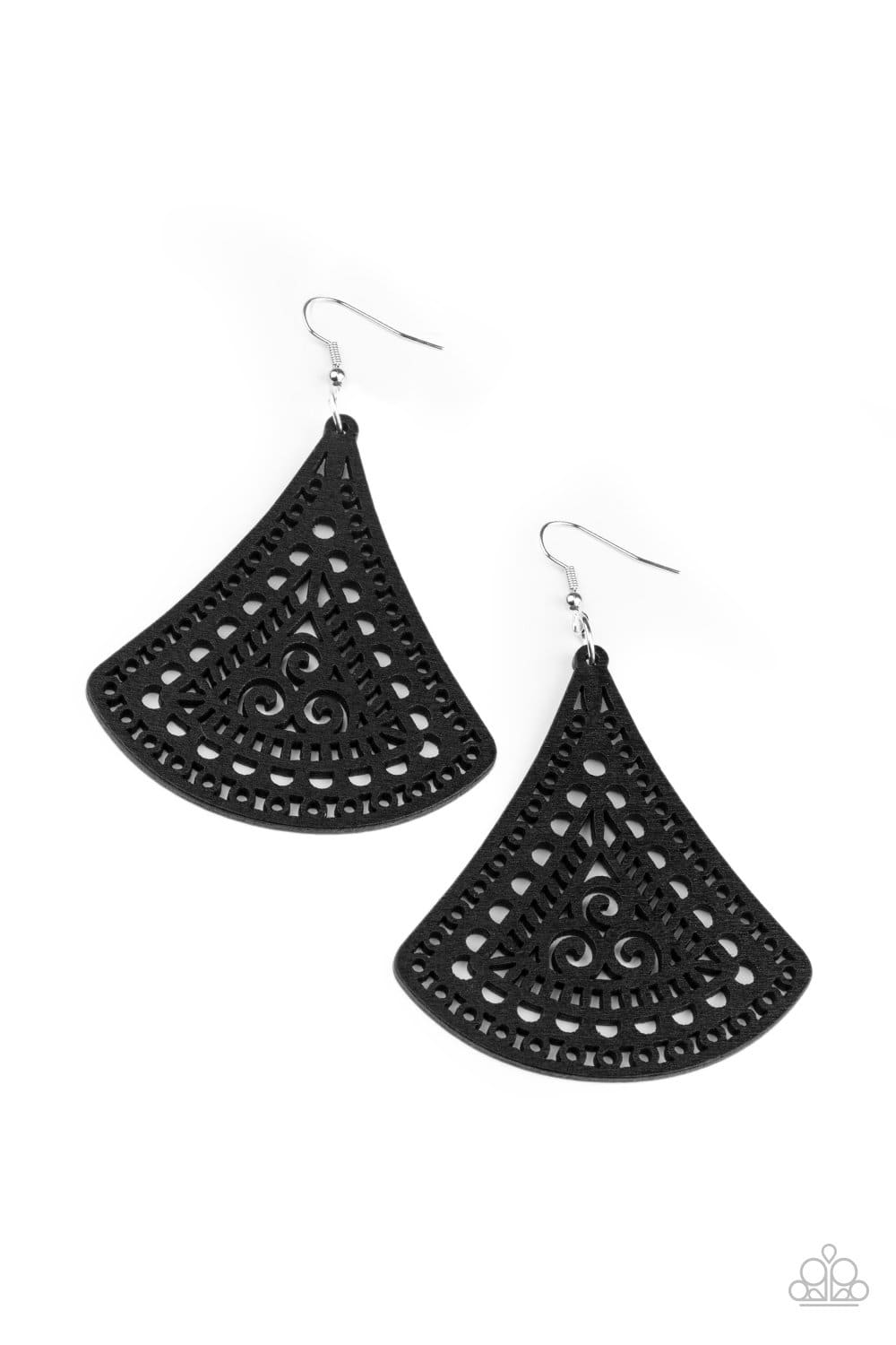 FAN to FAN - Black Triangular Wooden Earrings - Paparazzi Accessories - GlaMarous Titi Jewels