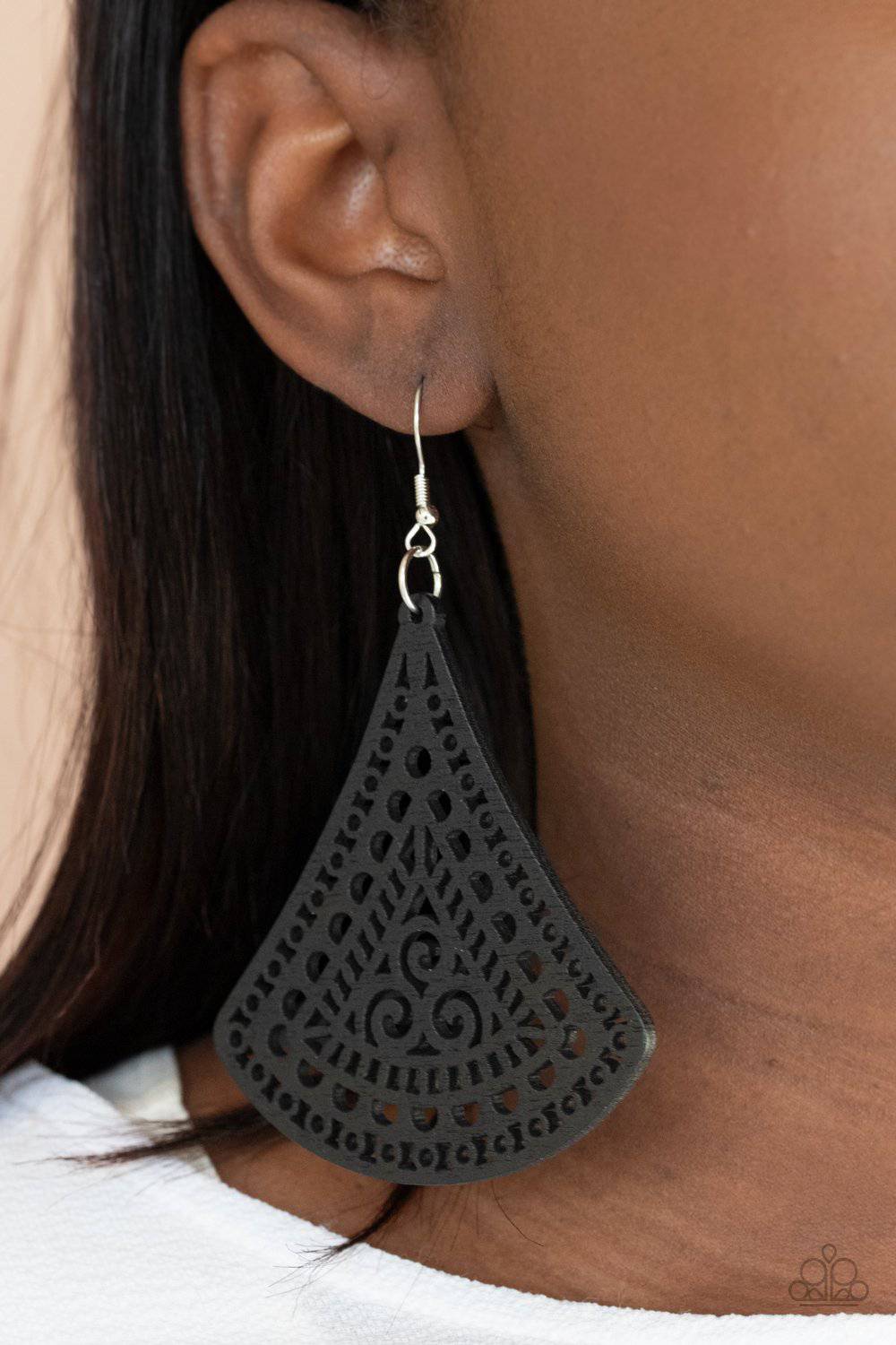 FAN to FAN - Black Triangular Wooden Earrings - Paparazzi Accessories - GlaMarous Titi Jewels