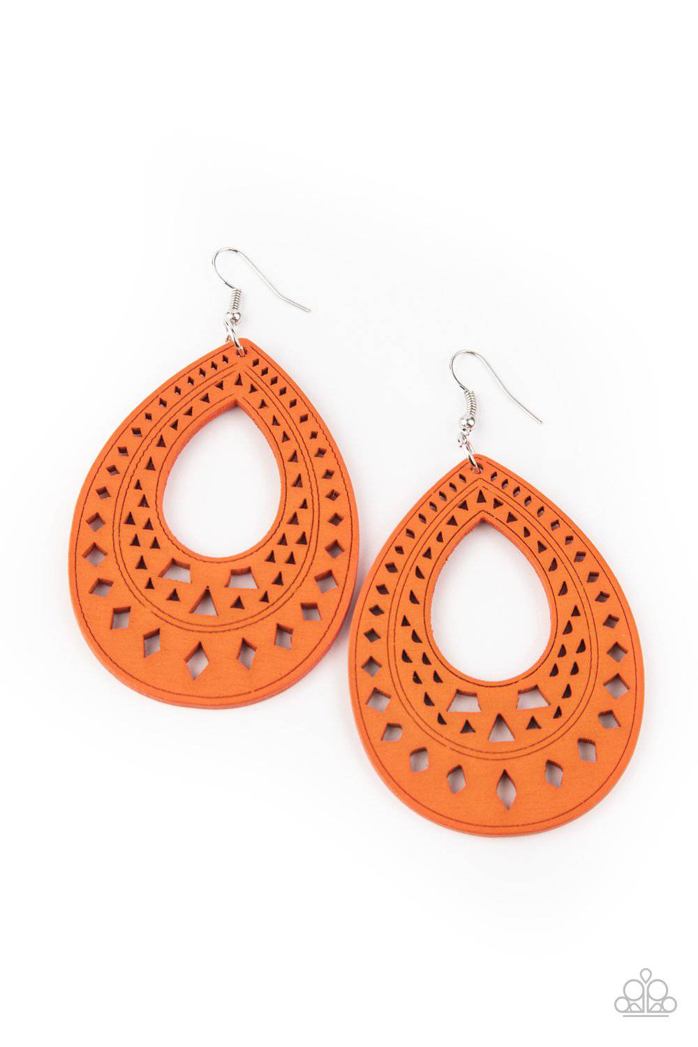 Belize Beauty - Orange Wooden Earrings - Paparazzi Accessories - GlaMarous Titi Jewels