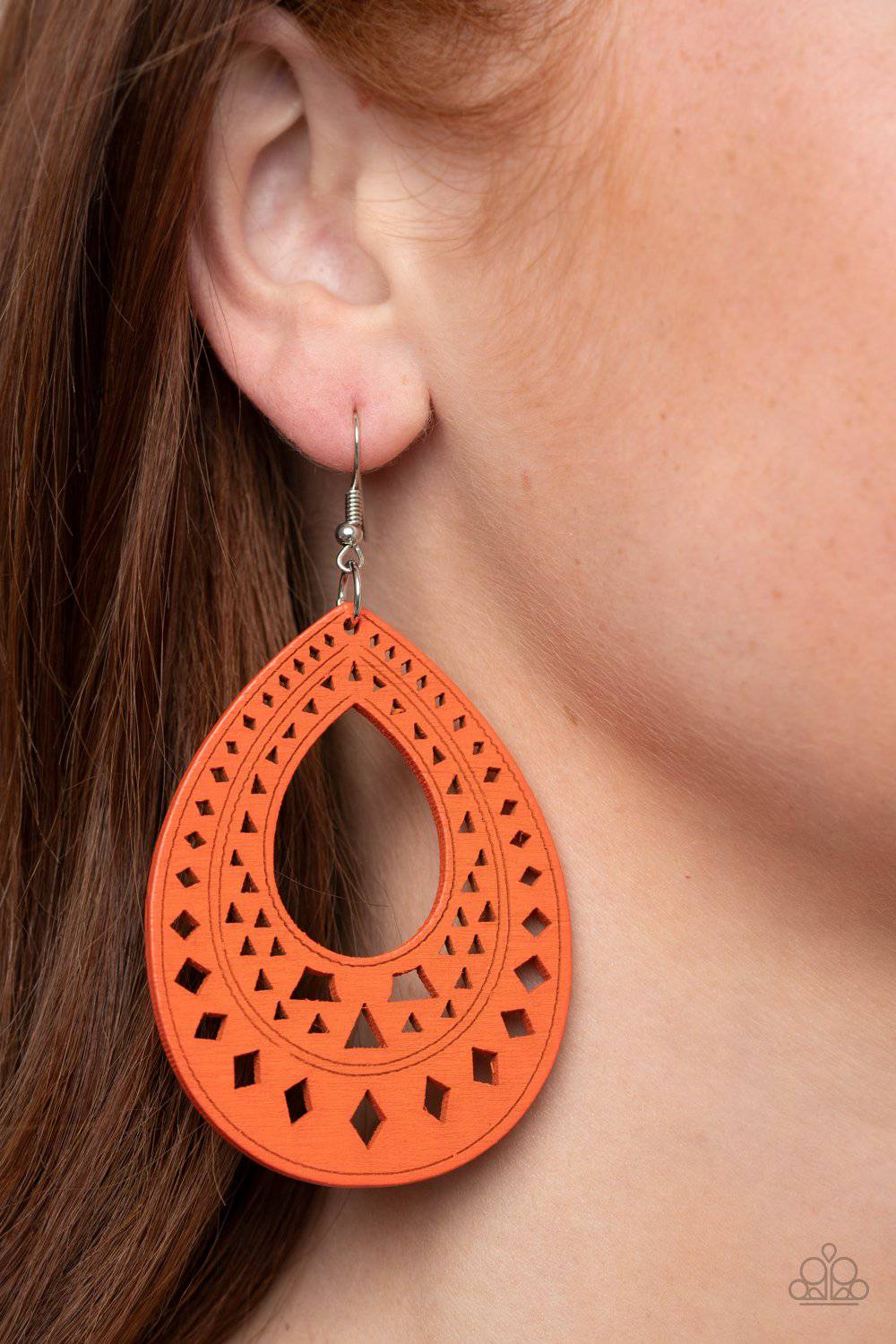 Belize Beauty - Orange Wooden Earrings - Paparazzi Accessories - GlaMarous Titi Jewels