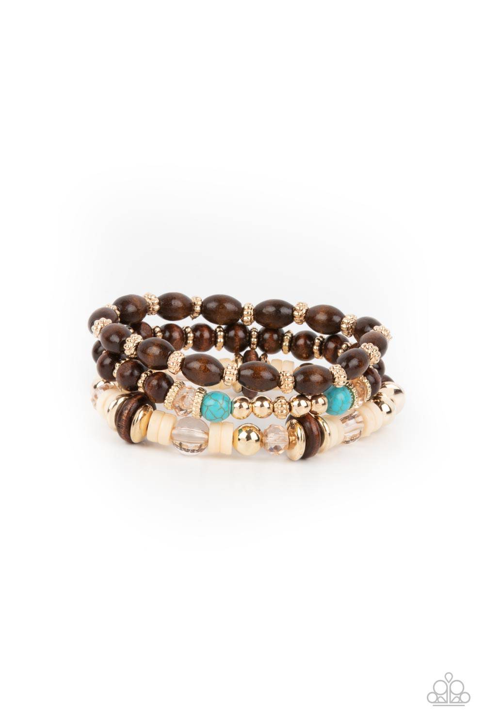Belongs In The Wild - Gold and Brown Wooden Bead Bracelet - Paparazzi Accessories - GlaMarous Titi Jewels