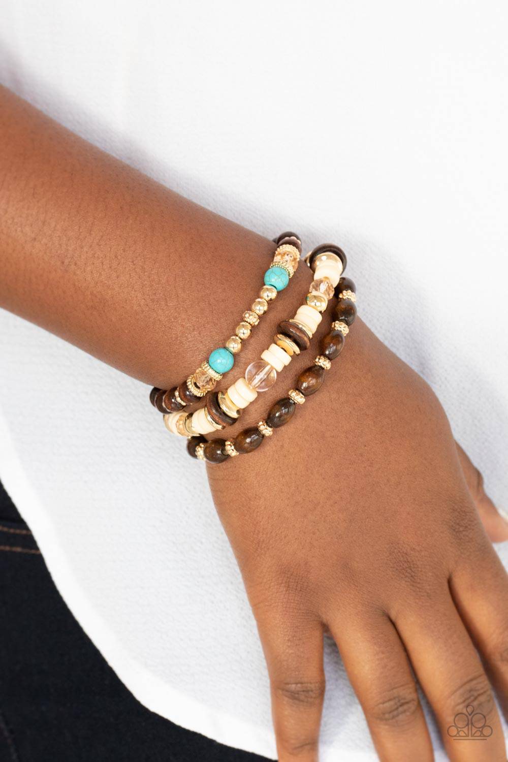 Belongs In The Wild - Gold and Brown Wooden Bead Bracelet - Paparazzi Accessories - GlaMarous Titi Jewels
