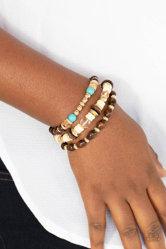 Belongs In The Wild - Gold and Brown Wooden Bead Bracelet - Paparazzi Accessories - GlaMarous Titi Jewels