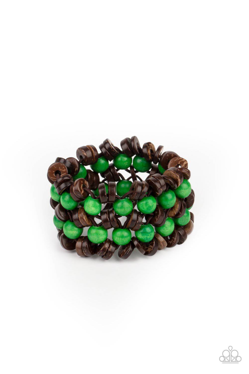 Tahiti Tourist - Green and Brown Wooden Bracelet - Paparazzi Accessories - GlaMarous Titi Jewels