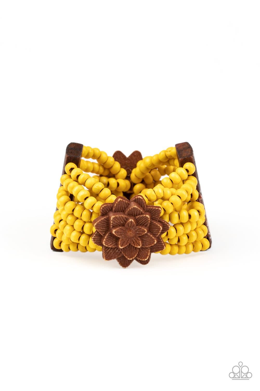 Tropical Sanctuary - Yellow and Brown Wooden Bracelet - Paparazzi Accessories - GlaMarous Titi Jewels