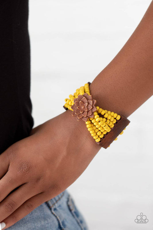 Tropical Sanctuary - Yellow and Brown Wooden Bracelet - Paparazzi Accessories - GlaMarous Titi Jewels