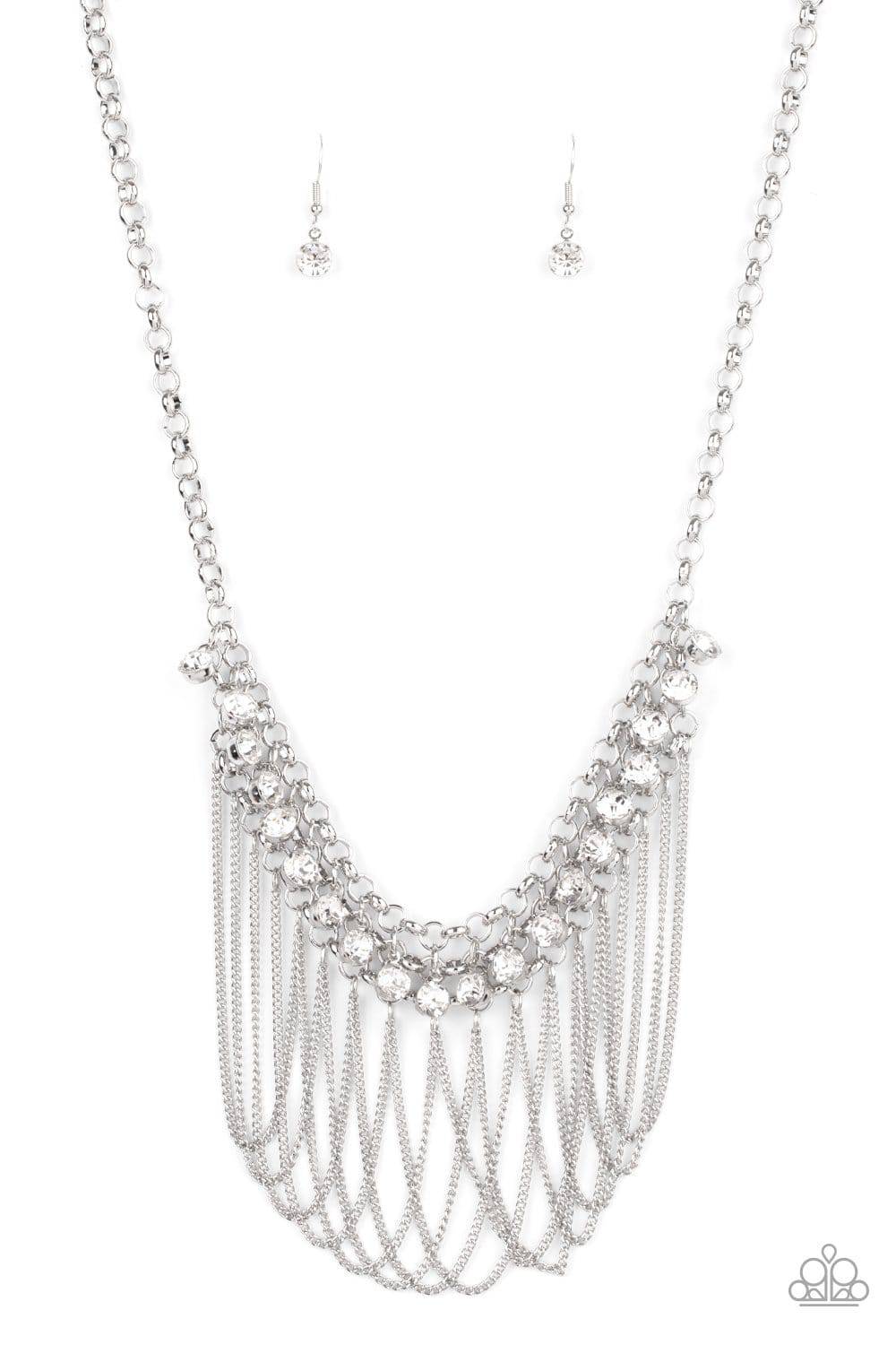 Flaunt Your Fringe - White Rhinestone Necklace - Paparazzi Accessories - GlaMarous Titi Jewels