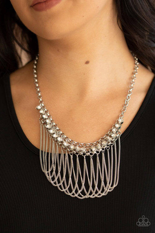 Flaunt Your Fringe - White Rhinestone Necklace - Paparazzi Accessories - GlaMarous Titi Jewels