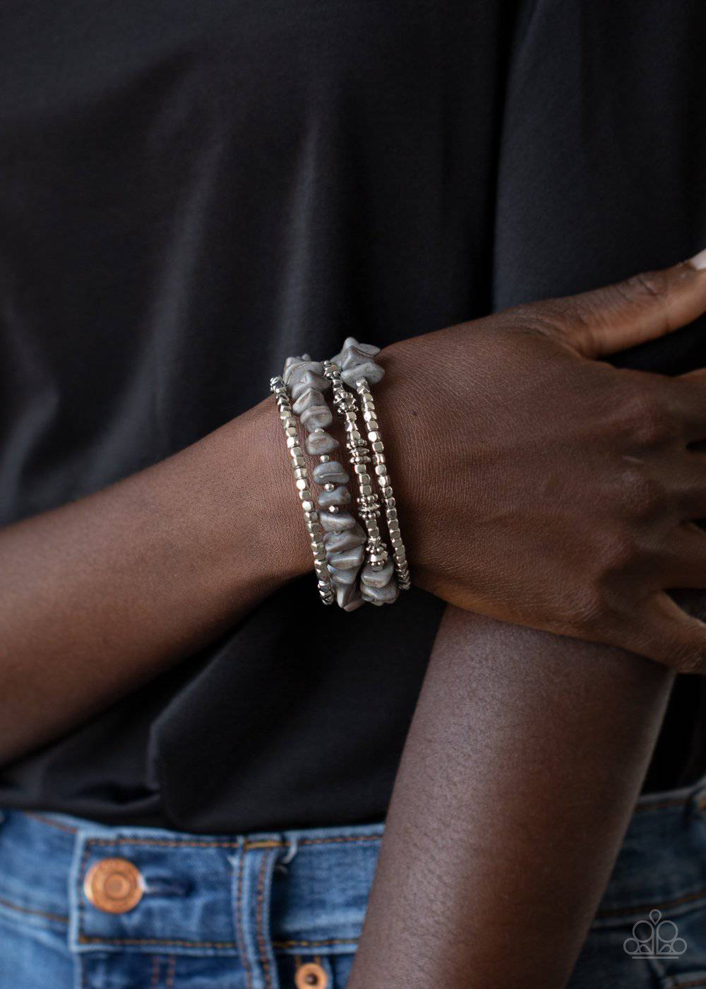 Rockin Renegade - Silver Stone Coil Bracelet - Paparazzi Accessories - GlaMarous Titi Jewels