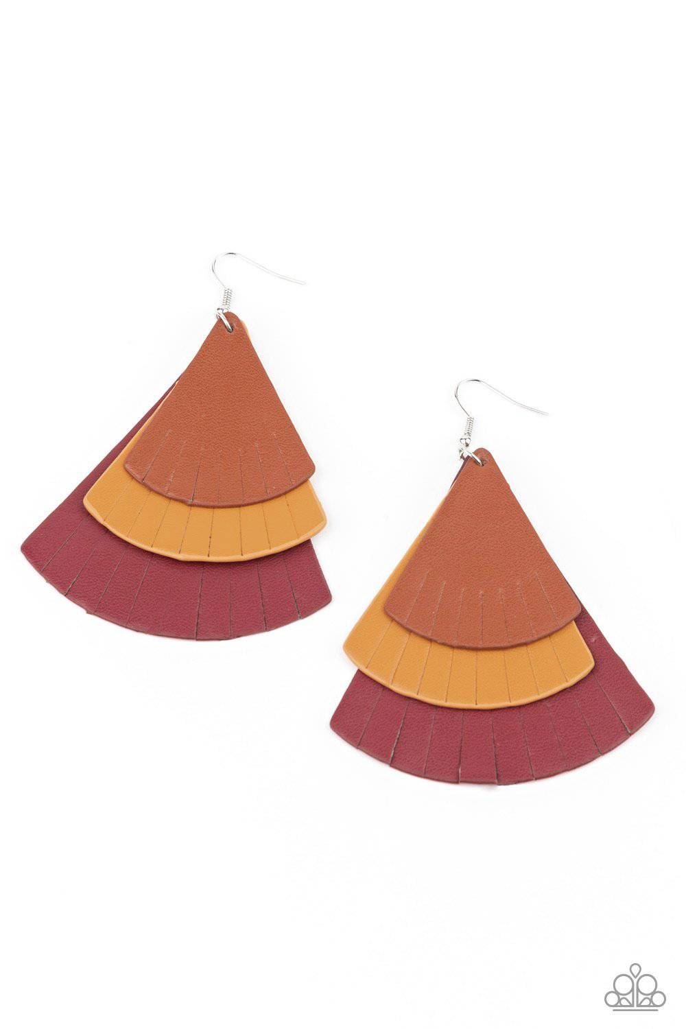 Huge Fanatic - Multi Triangular Leather Earrings - Paparazzi Accessories - GlaMarous Titi Jewels