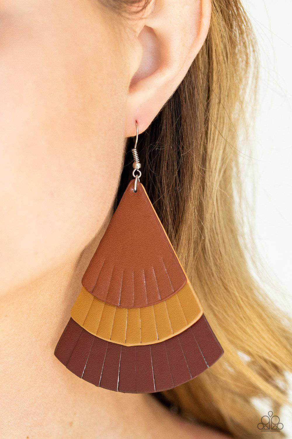 Huge Fanatic - Multi Triangular Leather Earrings - Paparazzi Accessories - GlaMarous Titi Jewels