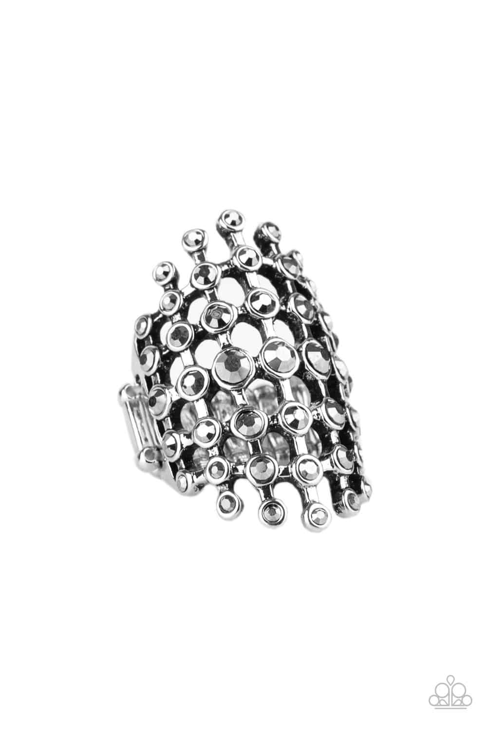 Fiercely Flashy - Silver Hematite Rhinestone Ring - Paparazzi Accessories - GlaMarous Titi Jewels